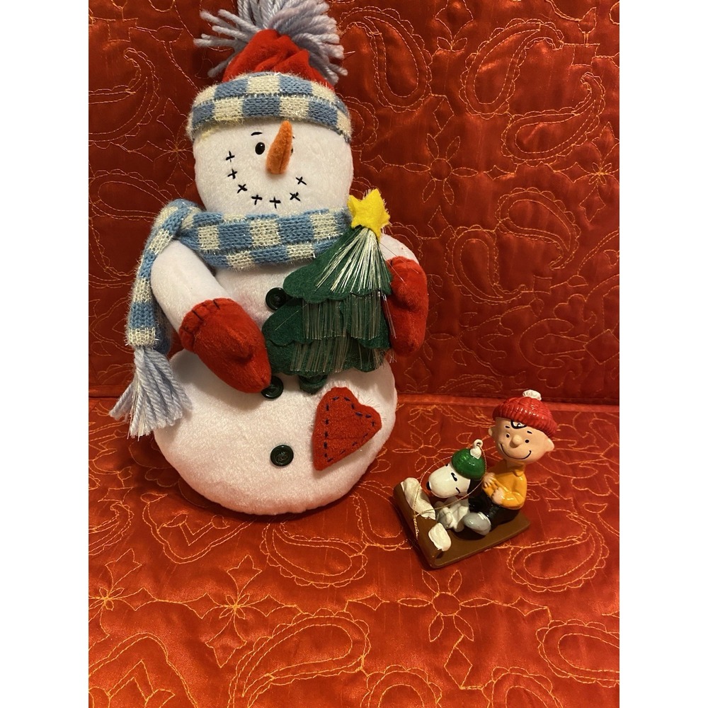 Charlie Brown & Snoopy Ornament With Fiber-optic‎ 11" Snowman Set